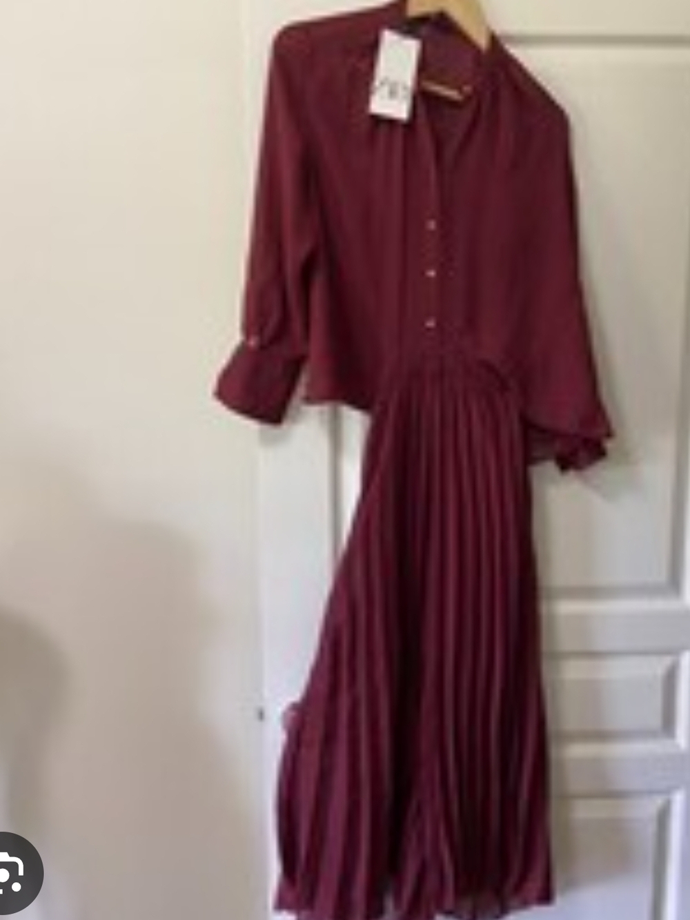 Zara Burgundy Button-Front Pleated Maxi Dress